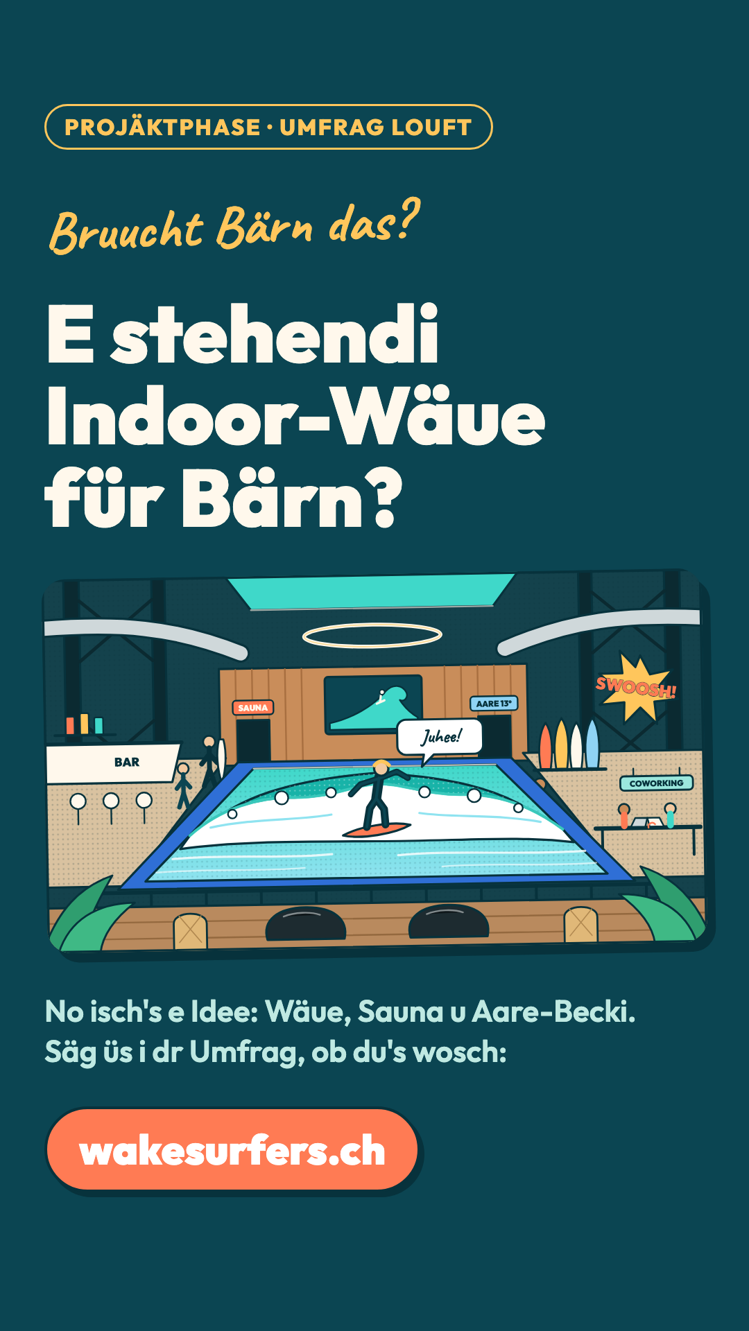 Story im Hochformat: Bruucht Bärn das? E stehendi Indoor-Wäue für Bärn? Projäktphase, Umfrag louft
